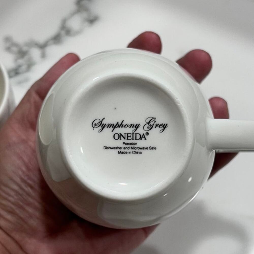 Oneida Symphony Grey Porcelain China Mugs Set of Gray Swirl Design 12 oz - Picture 5 of 7